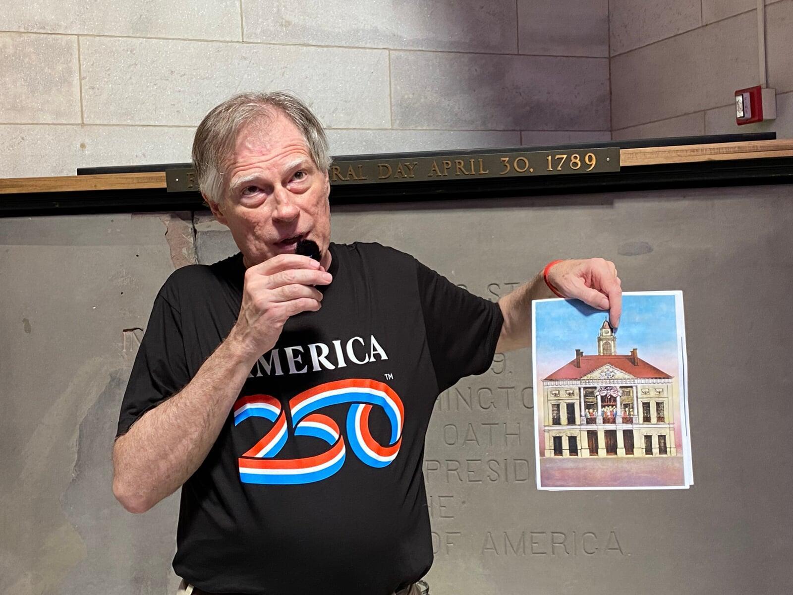 Eric Wurthmann showing what the original Federal Hall looked like